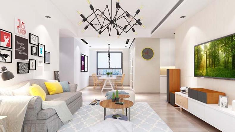 北欧风客厅与餐厅，不做隔断，尽显宽敞