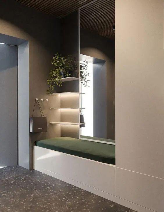 【】同样是装玄关，邻居却比我技高一筹，玄关柜内嵌镜子，进门人人夸