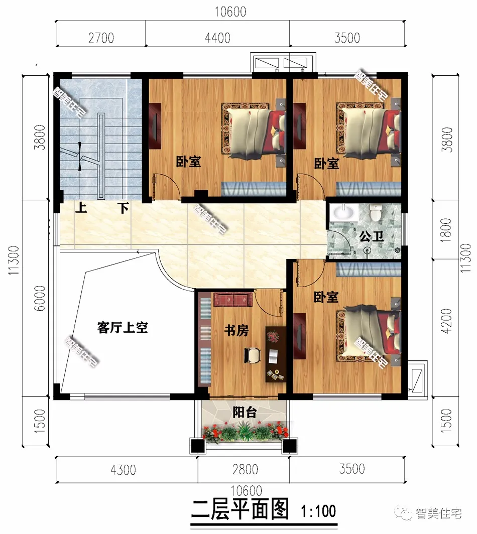 ：6栋室内带堂屋的农村别墅，客厅挑空设计，简欧风格很抢眼