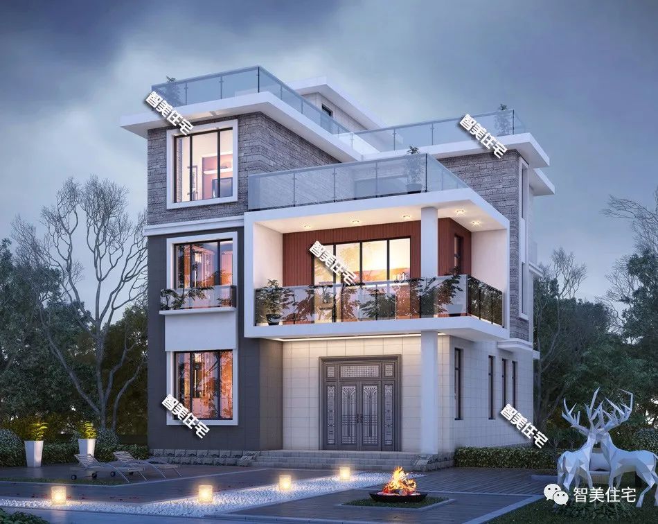 |现代式风格设计的农村别墅，外观时尚洋气，年轻人无不喜欢