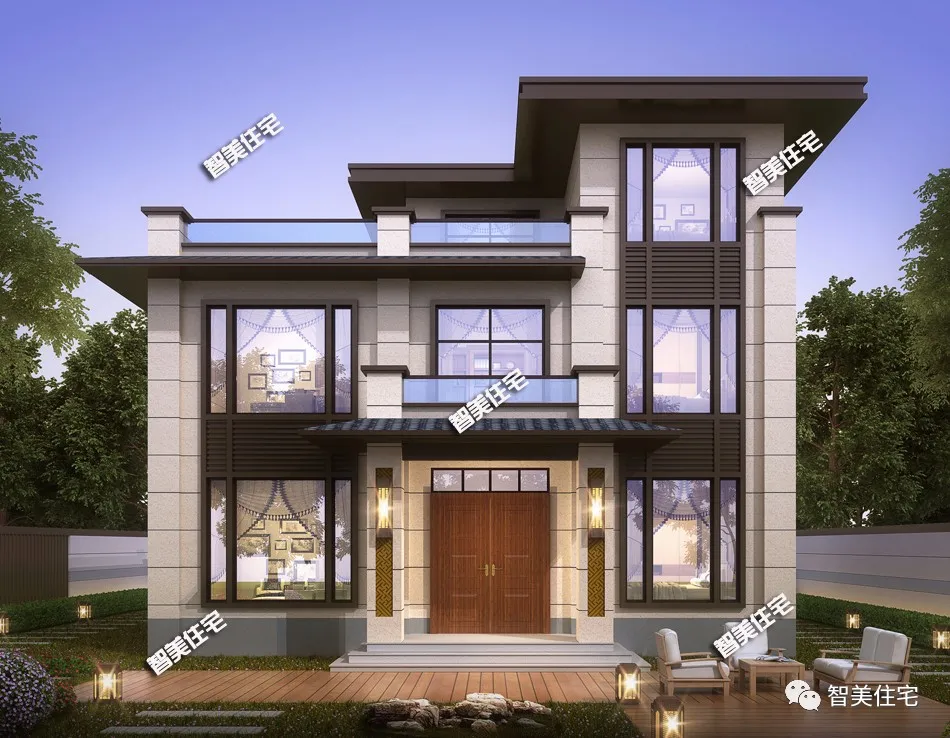 |两种不同风格的农村别墅，挑空客厅配旋转楼梯，同等气派