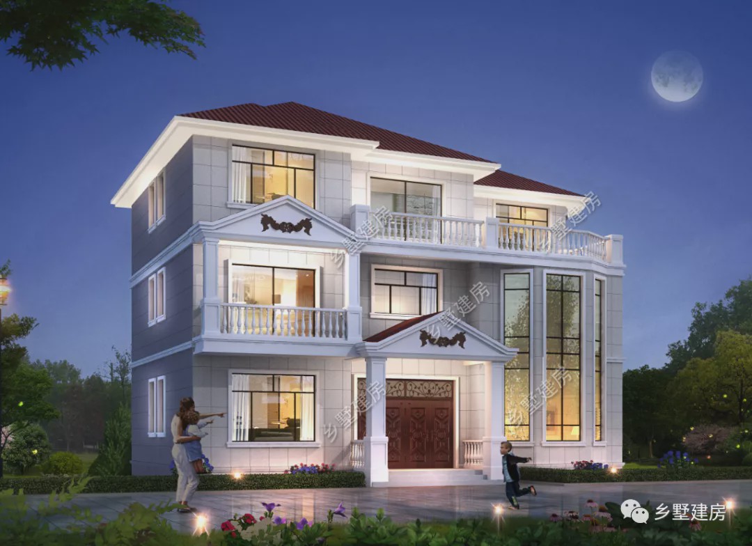 『』农村建房就该这样建，挑空客厅配上阳光房，轻奢风的别墅绝对亮眼