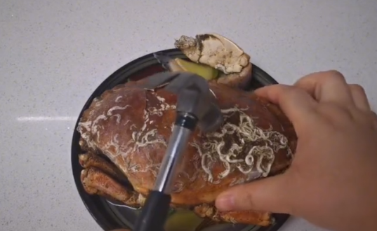 「面包蟹」室友寄来2只面包蟹,5斤一只,本想大吃一顿,掰开后“惊喜满满”