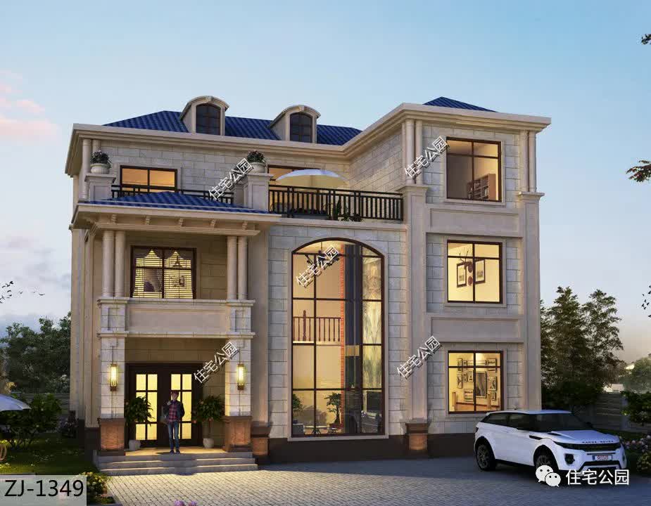 |室内电梯+挑空客厅,13×11米高品质欧式别墅