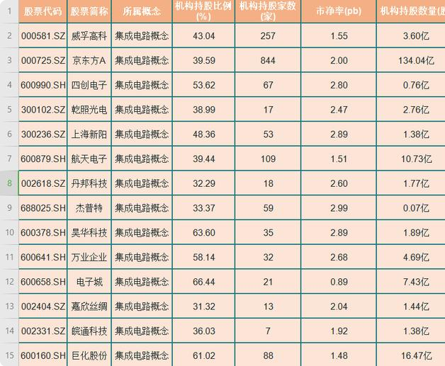 集成电路|“造芯运动”：机构重仓的14只集成电路概念人气股，市净率低