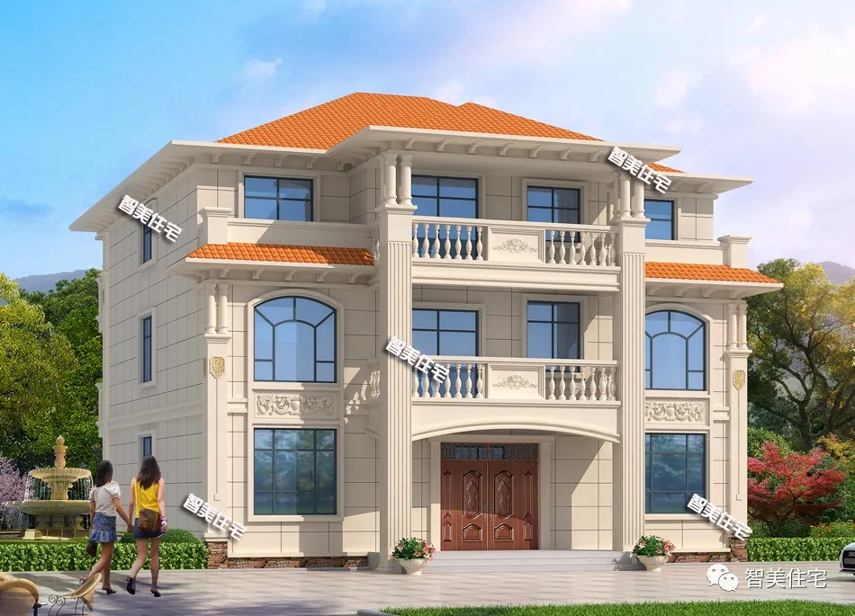 |2栋适合三兄弟的叠拼别墅，简欧风格设计，卧室都不少