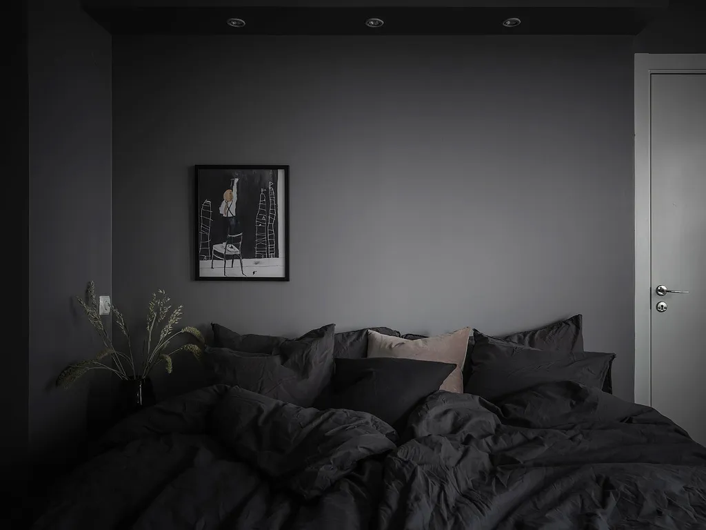 []公寓家具：49㎡小公寓卧室全刷黑，还有令人羡慕的阳台和衣帽间！