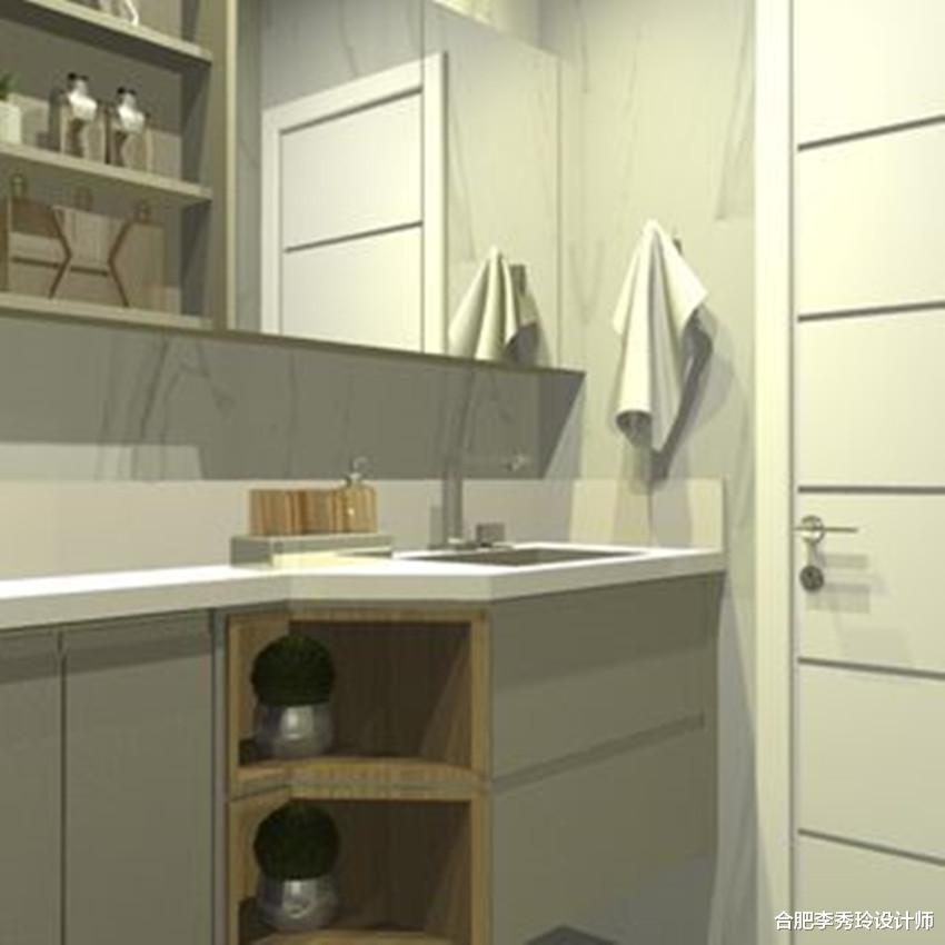 |好好的洗漱柜，非要一边切一半做斜角设计，说是淋浴房使用更方便