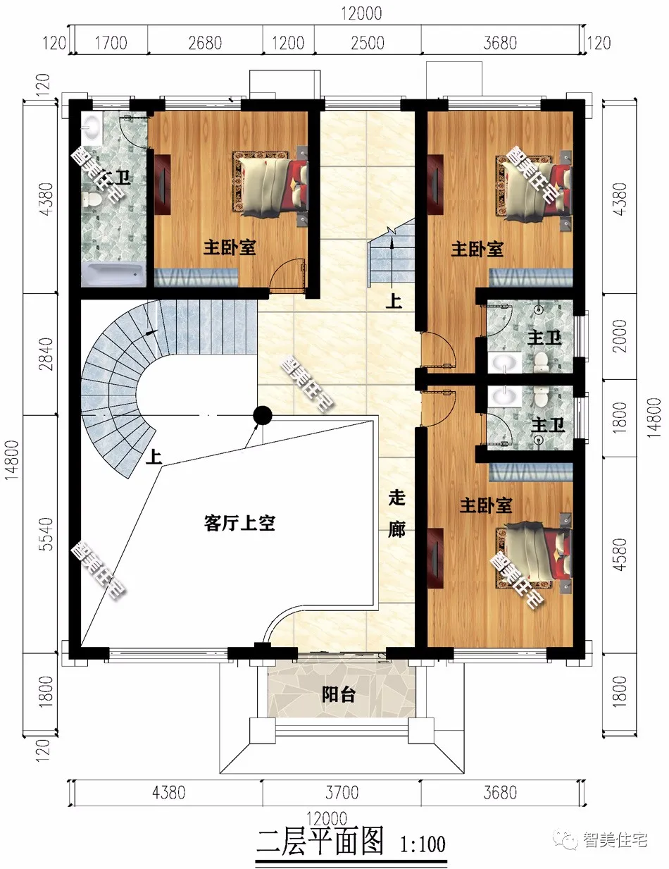 |两种不同风格的农村别墅，挑空客厅配旋转楼梯，同等气派