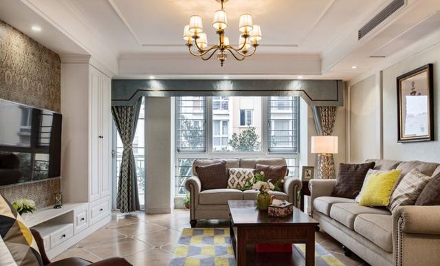 ##120平美式风，将餐厅上抬30公分，营造楼上楼下豪宅感，奢华极了