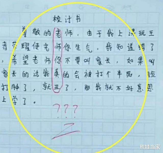 「」小学生上课打游戏被罚写检讨,用“藏头诗”讽刺老师,网友:人才