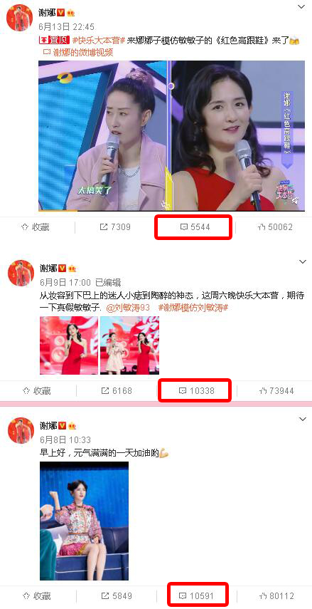 谢娜▲微博整顿7天明星们真粉数量暴露无遗 1.2亿粉丝的谢娜留言减半