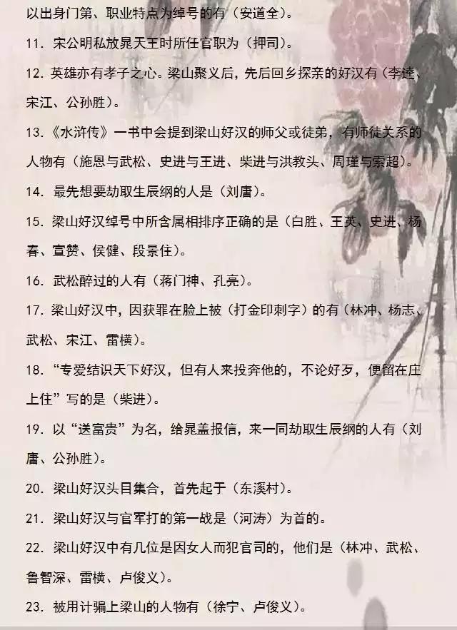 []300道四大名著常识考题汇总，给孩子打印一份，考试再也不丢分！
