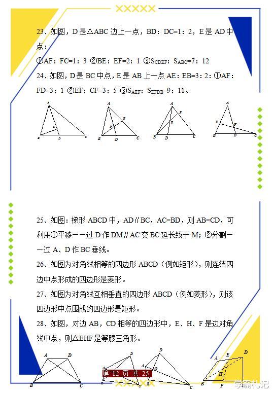 「考研」初中几何:(基础题型+常考题型)归纳,打印这一份,3年几何不愁