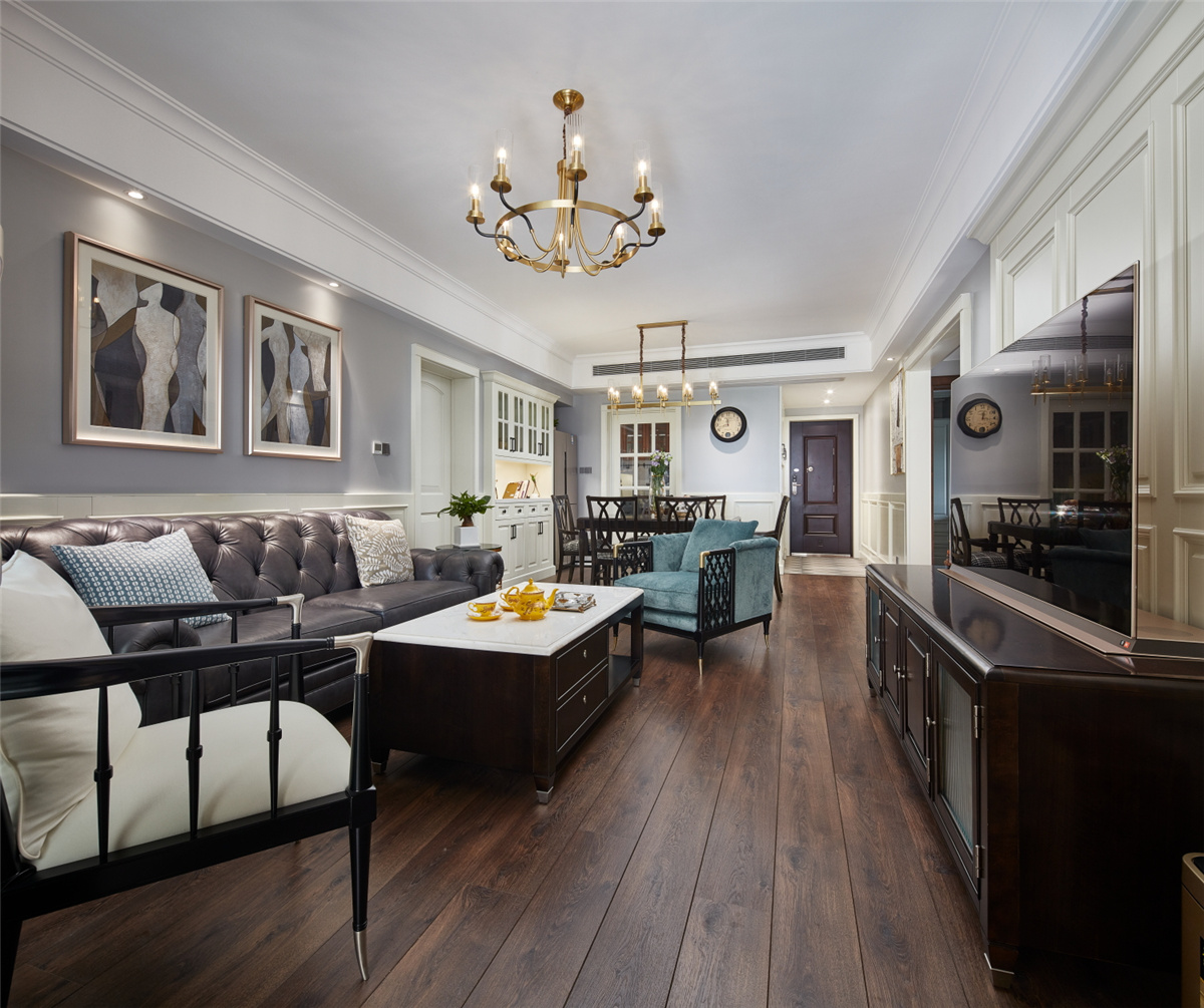 @129m2新房，装修风格为简美式风，整体配色协调又好看，真不错