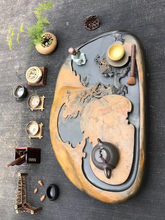 雕刻|随便拿一块石头，叫朋友雕刻成茶盘，成品像极了“小桥流水人家”
