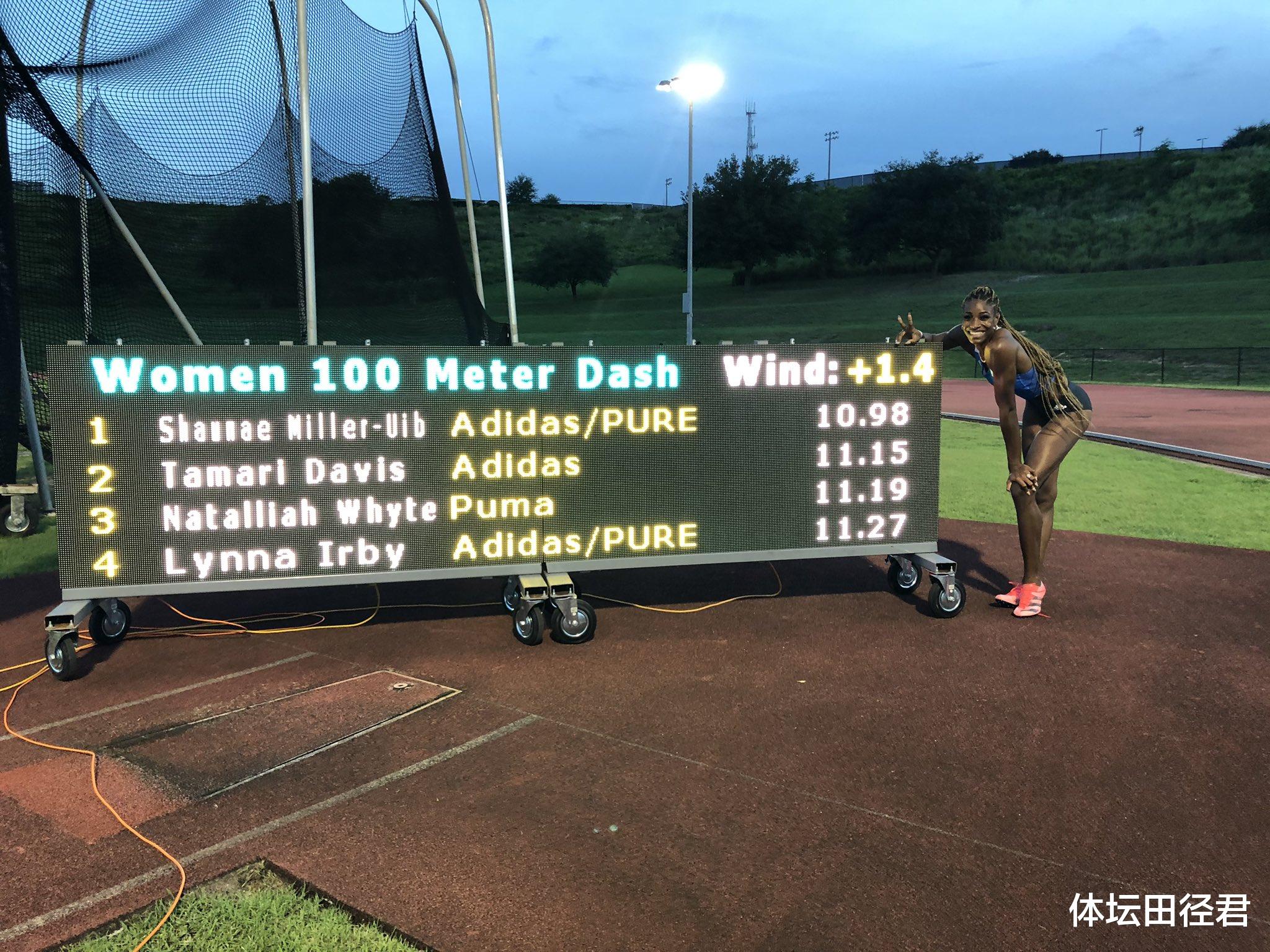 米勒|10秒98！世界田径1米85女飞人百米创佳绩 比韦永丽PB快0.01秒