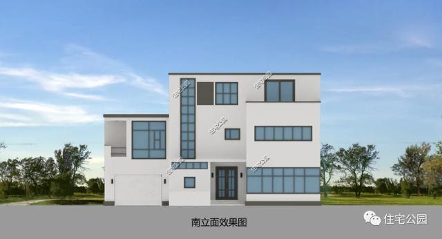 『』16×12米现代风格，舒适阳光房+车库+东西无窗