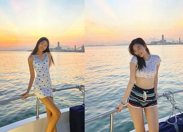 甄子丹|任达华和甄子丹两家女儿坐游艇出海，同为16岁一个苗条一个肉感
