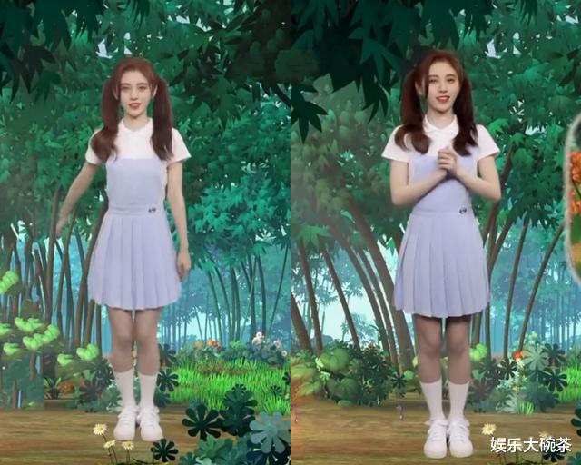 「毛戈平」鞠婧祎这身太减龄了，牛仔吊带裙配双马尾，满屏的青春气息