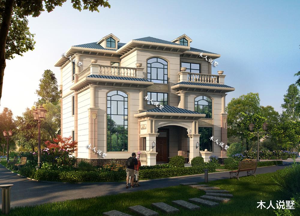 『』11.8×11.8米三层欧式别墅，挑空客厅7卧室，36万主体不算高