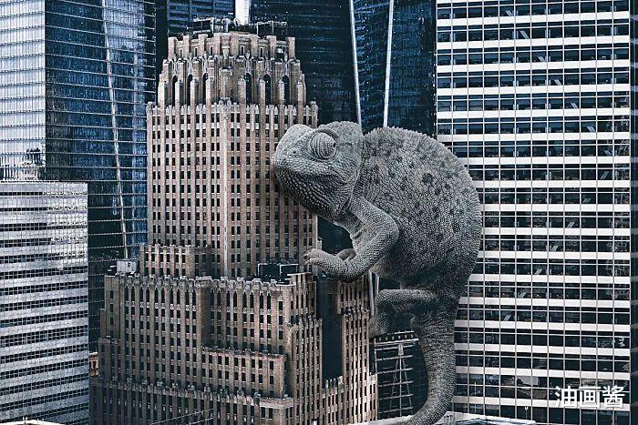 |巨型生物“入侵”城市,与环境十分契合,让人看不出PS的痕迹