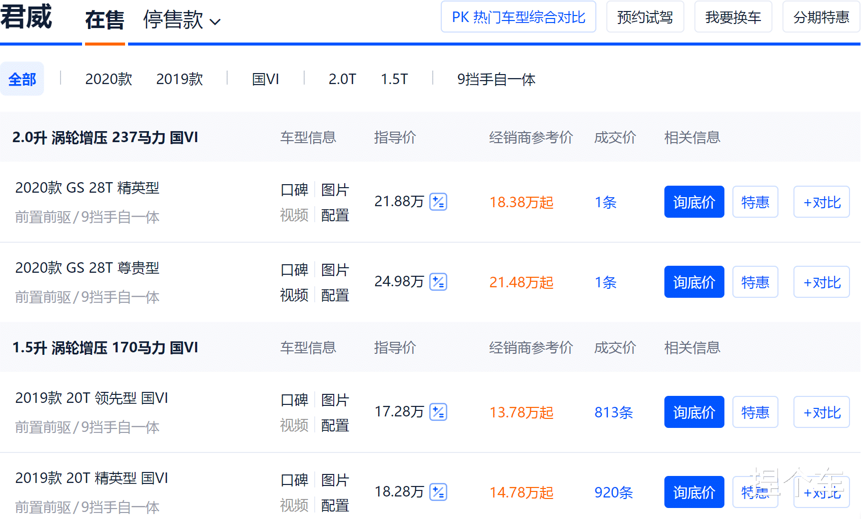 『智跑』别克君威既顾家又运动，低配车型降到13.78万，1.5T+9AT很满意