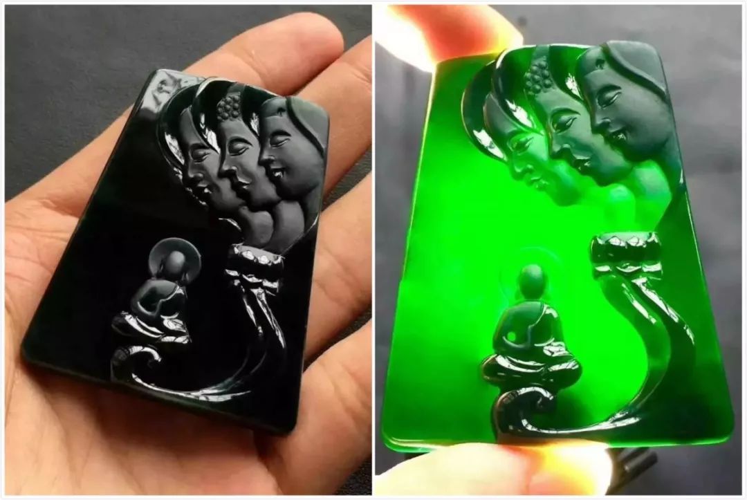 「翡翠」花三万六从老缅手上买下的蒙头料原石,意外切出7只罕见墨翠手镯