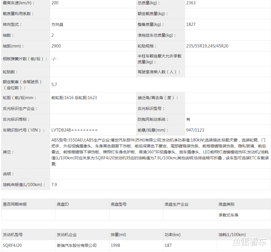12月上市穩瞭，奇瑞星VX 2.0TGDI版首現目錄，兩驅、四驅齊活-圖4