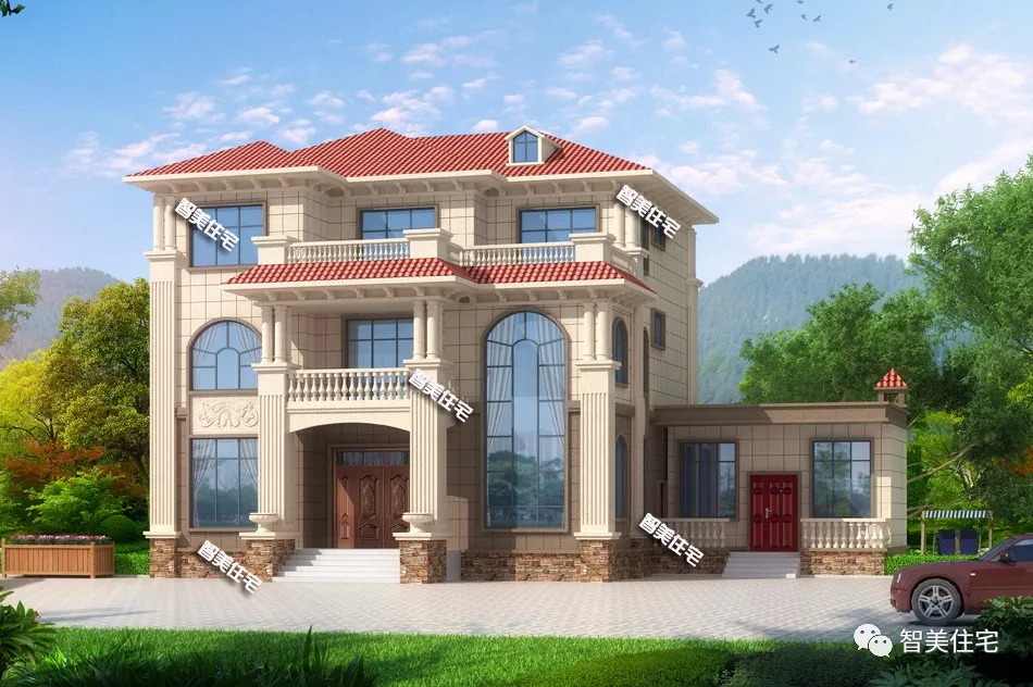 |带小附房设计的两栋农村别墅，室内还配有堂屋，漂亮又接地气