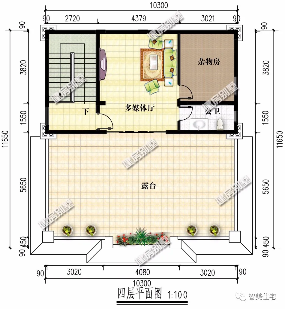 |外形对称式设计的两栋别墅,第一栋客厅,配旋转楼梯真气派