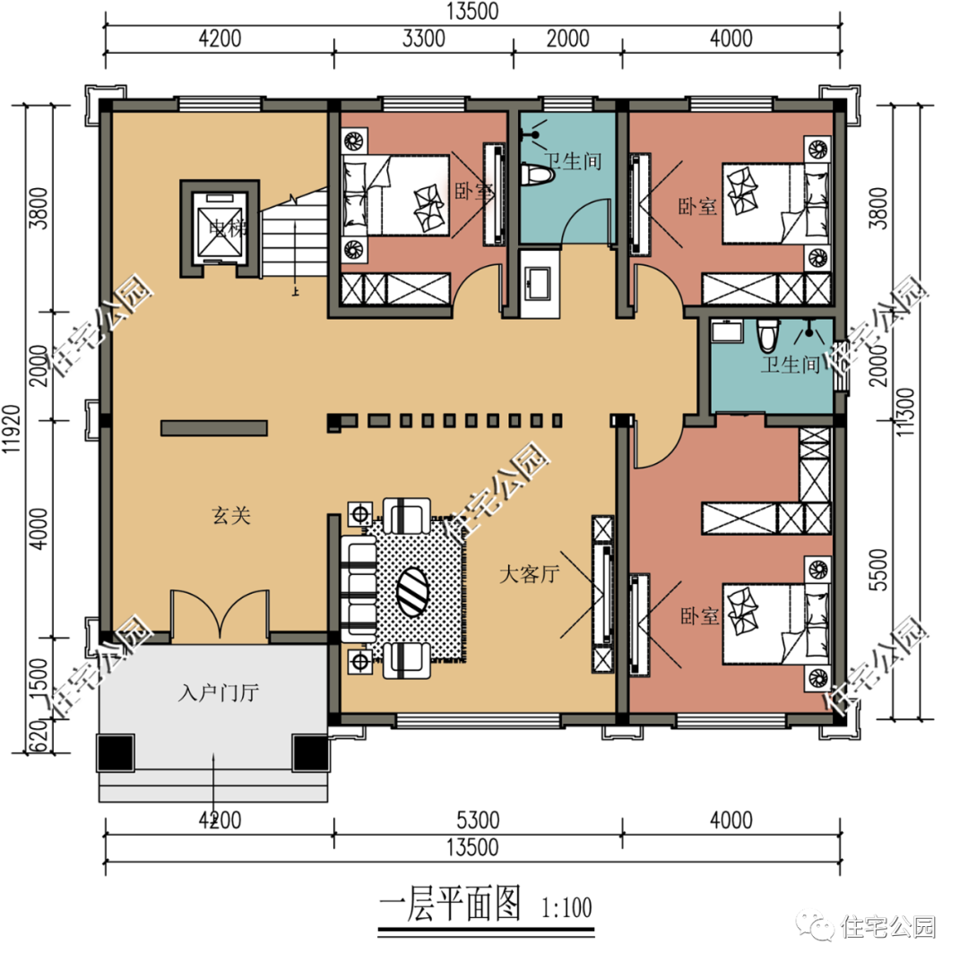 |室内电梯+挑空客厅,13×11米高品质欧式别墅