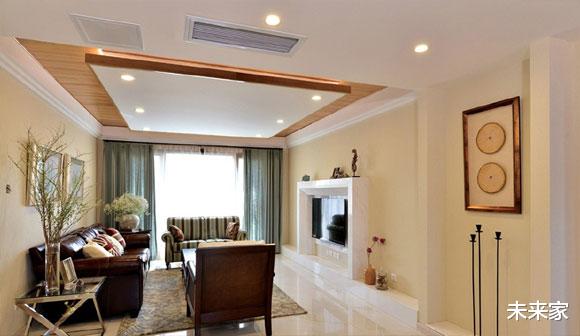 |美式风格四居室装修，餐厅装嵌入式餐边柜，全屋设计稳重大气！