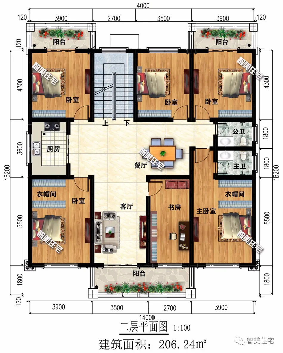 |2栋适合三兄弟的叠拼别墅，简欧风格设计，卧室都不少