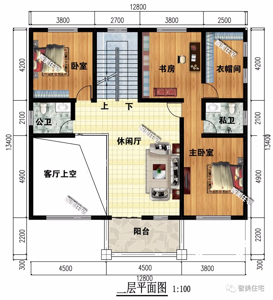 ：6栋室内带堂屋的农村别墅，客厅挑空设计，简欧风格很抢眼