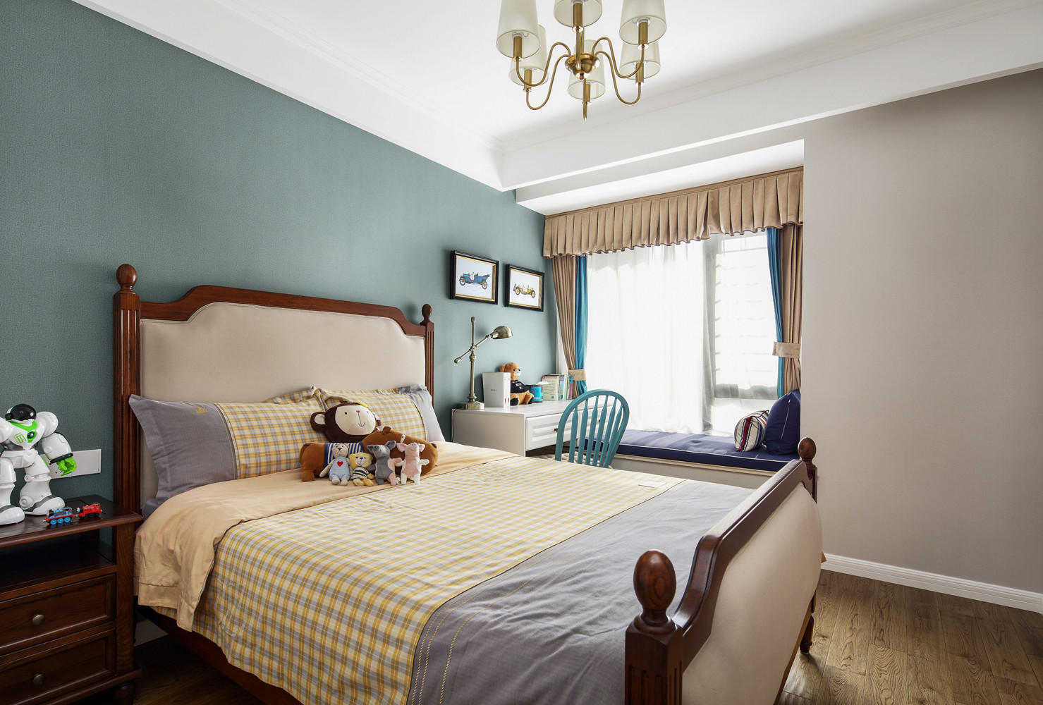 |146平新房，现代美式风装修，儿童房的书桌设计得非常实用！