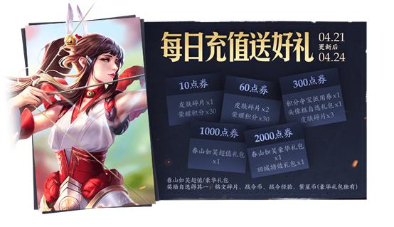 夺宝@王者荣耀4.21更新：全新皮肤免费得，积分夺宝折扣，充值活动开启