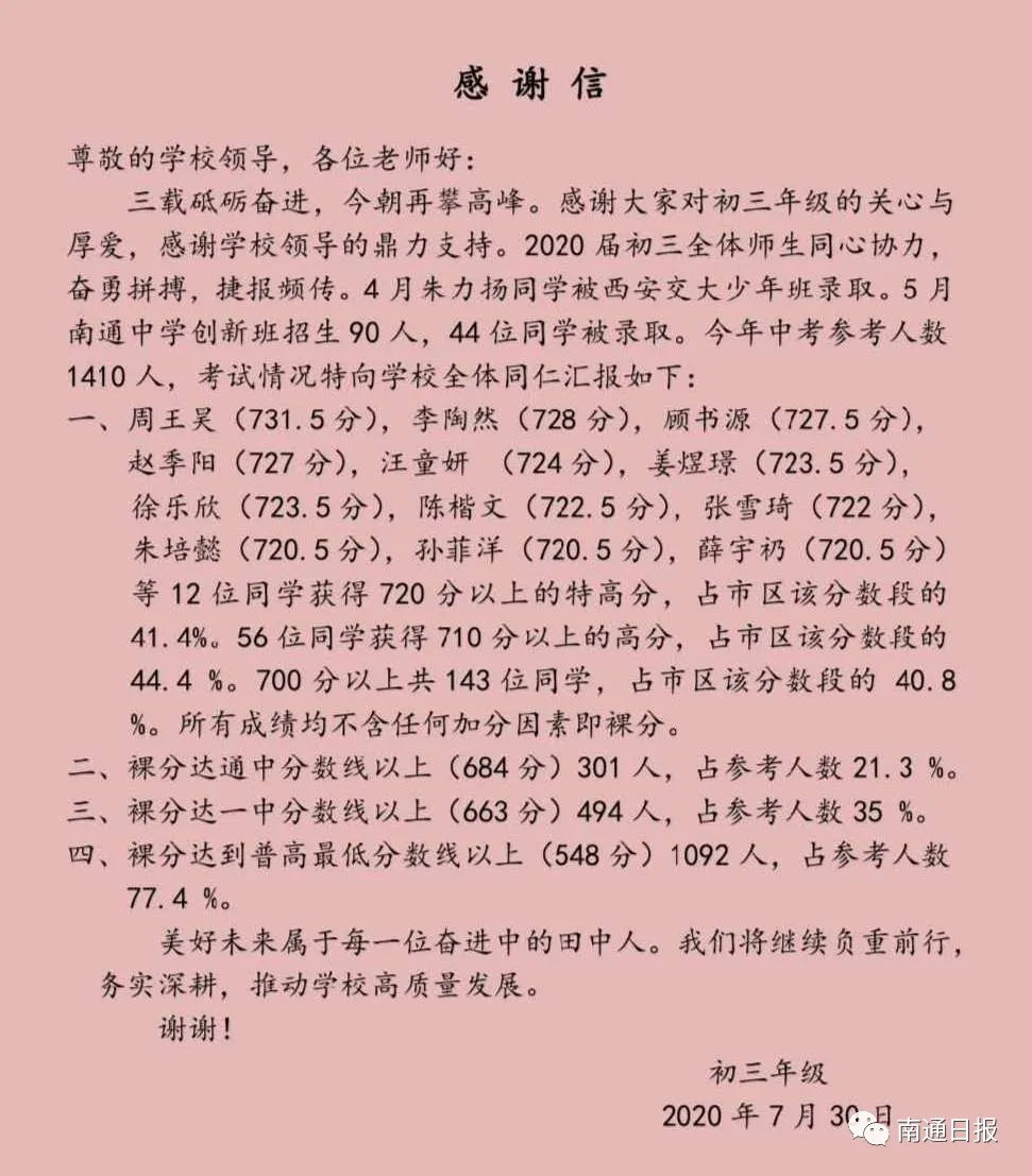 仝卓|最新！南通这些学校中考成绩公布！