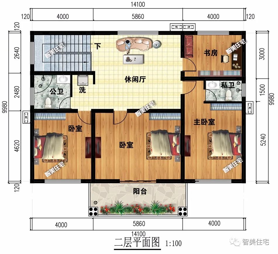 |高颜值的二层农村别墅，每栋都有5个卧室，户型二客厅挑空设计