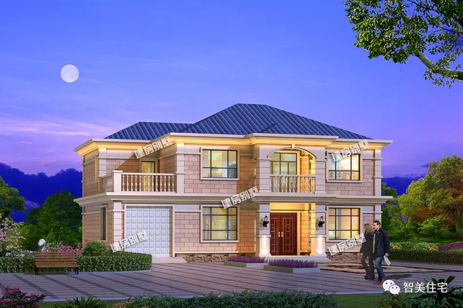 ##2栋带车库设计的农村别墅,第一栋厨房单独建,进深尺寸小