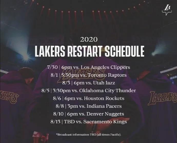 湖人队|湖人全新赛程公布,7月31日直面强敌,“火湖大战”时间再度确认