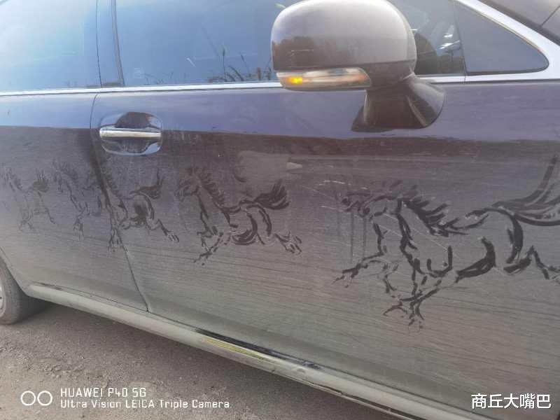 商丘大嘴巴|以车门为底作画，娄底一车门版“徐悲鸿”走红网络，网友：这车谁给洗了得倒贴钱