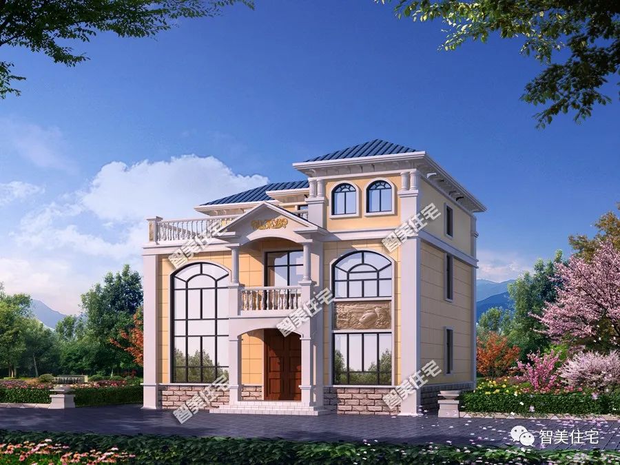 |带挑空客厅与旋转楼梯的别墅，欧式范儿十足，这样建房赚足回头率