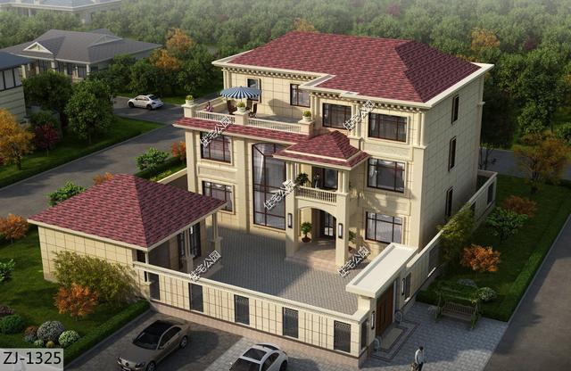 「」16×11米三层别墅带挑空客厅、大庭院，农村盖房，还是欧式受欢迎