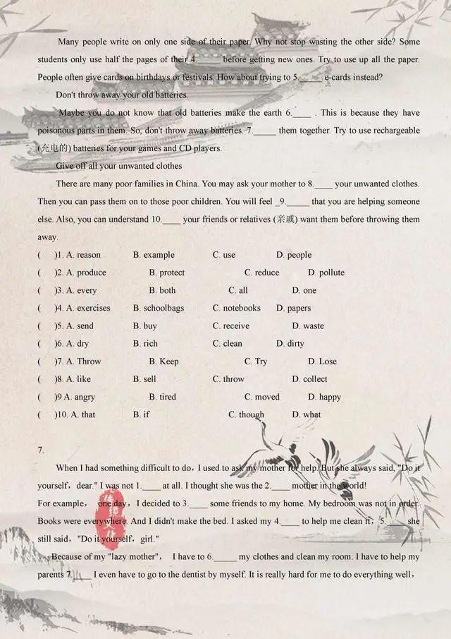 []初中英语：完形填空专项练习题！值得收藏，啃透中考不会扣一分