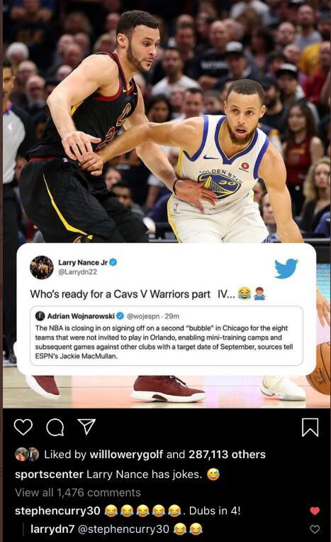 『美国』骑勇第5季?库里回应南斯:勇士4场胜出