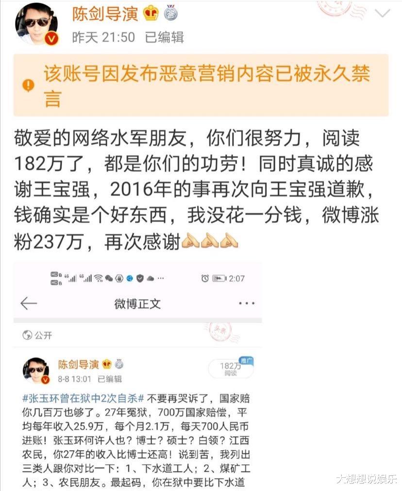 杨玉环|导演陈剑疑被永久禁言!曾评价张玉环27年冤狱:坐的值,别哭哭啼啼像杨玉环