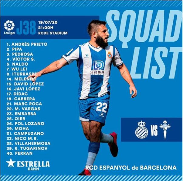 贾玲|为荣誉之战！西班牙人下周一迎收官战 武磊领衔锋线入围大名单