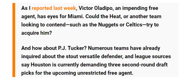 火箭队|名记称三队或有意奥迪！塔克也引起多方兴趣，火箭索要价码已曝光