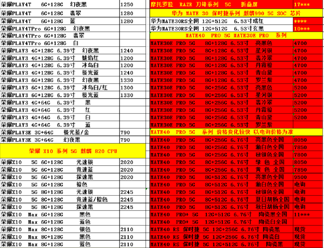 |11.20手机报价（参考）